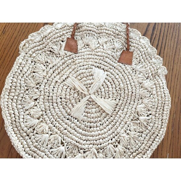 Handmade Round Circle Jute Straw Zipper Bag Braided Handle - Picture 3 of 7